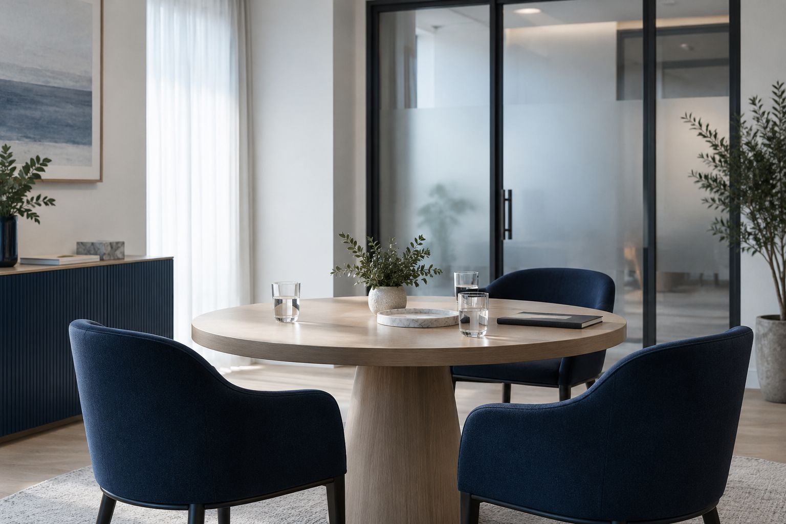 An illustrative office meeting area