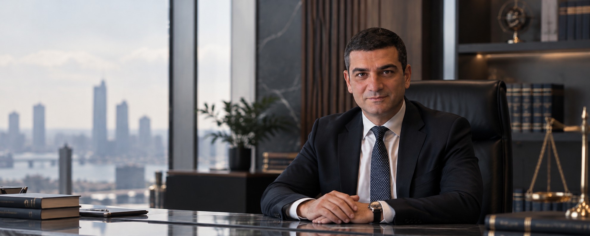 Portrait of lawyer Mesut Özkan in his office